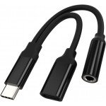2-in-1 USB Type C to Aux Audio Jack Adapter with PD 60W Fast Charging Dongle Cable Charger Adapter for Universal Cell Phone, Device and More (Black)
