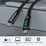 Wholesale 60W PD Display Fast Charging USB-C to USB-C 3FT Durable Braided Woven Nylon Cable with LED Charging Display for Universal Cell Phone, Device and More (Black)