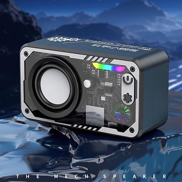 Wholesale Futuristic Transparent Bluetooth Speaker - Lightweight with LED Lights & Type-C Charging V1 for Universal Cell Phone And Bluetooth Device (Black)
