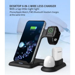 15W Wireless Charging Station Stand, Wireless Charge Phone, Apple Watch, Airpods, Airpods Pro, and Night Light for Universal Cell Phones and Qi Compatible Device (Black)
