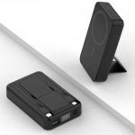 Wholesale 10000mAh Fast Charging Magsafe Magnetic Power Bank Built-in USB-C & Lightning Cables with Kickstand for Universal Cell Phone And Devices (Black)