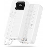 Wholesale 20000mAh Fast Charging Portable Power Bank Battery Charger with Built-in USB-C & Lightning Cable & LED Display for Universal Cell Phone And Devices (White)