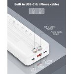 Wholesale 20000mAh Fast Charging Portable Power Bank Battery Charger with Built-in USB-C & Lightning Cable & LED Display for Universal Cell Phone And Devices (White)