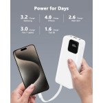Wholesale 20000mAh Fast Charging Portable Power Bank Battery Charger with Built-in USB-C & Lightning Cable & LED Display for Universal Cell Phone And Devices (White)