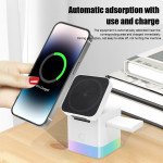 15W 3-in-1 Magnetic Wireless Charger Dock with RGB Lighting for iPhone AirPods Apple Watch White