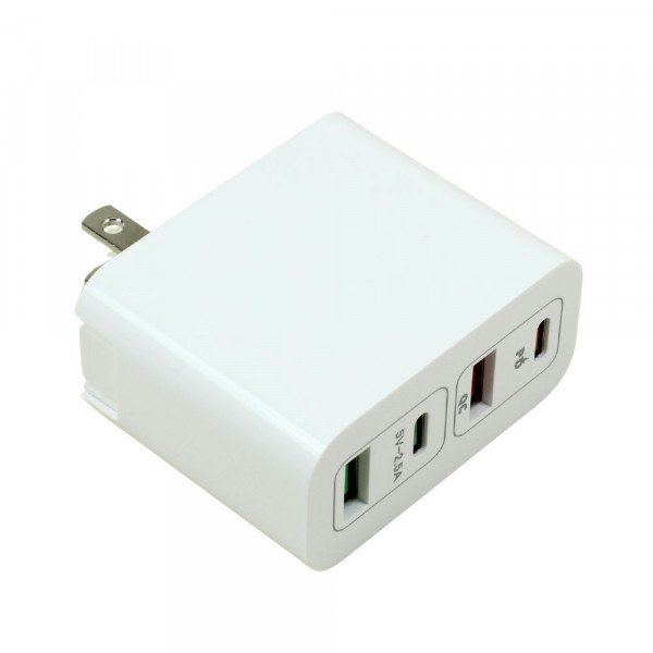 Wholesale 38W PD QC 4-Port Fast Charging Dual Port USB-C & Dual Port USB Foldable Multiport Wall Charger Cube for Universal Cell Phone, Device and More (White)