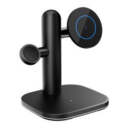 15W Fast Charge 3 in 1 Magnetic MagSafe Wireless Charger Dock Charging Station for iPhone, Apple Watch, Airpods, and More for Universal Cell Phones and Qi Compatible Device (Black)