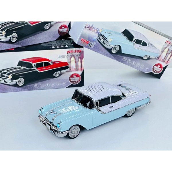 Wholesale 1958 Chevy-Inspired Vintage Car Design Bluetooth Speaker with LED Lights Portable Audio WS598 for Universal Cell Phone And Bluetooth Device (Blue)