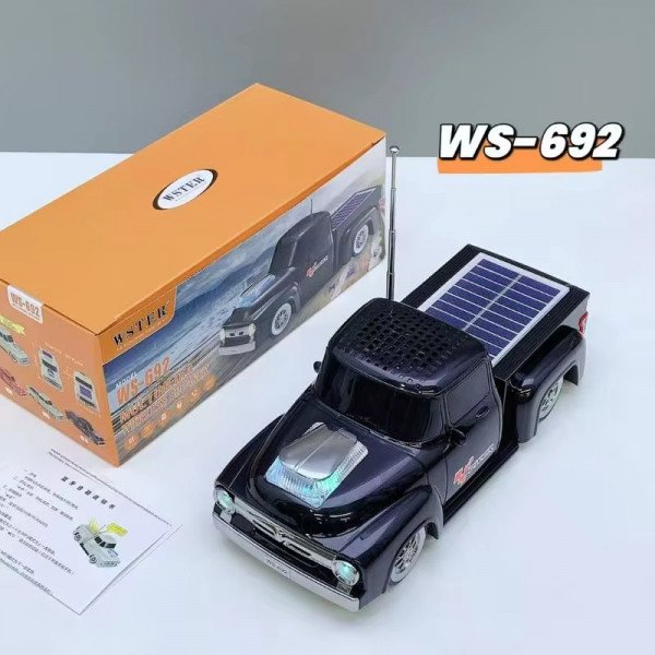 Wholesale Solar-Powered Pickup Truck Bluetooth Speaker - Portable Wireless Outdoor Audio System with Solar Charging WS692 for Universal Cell Phone And Bluetooth Device (Black)