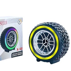 Car Tire Design Bluetooth Speaker with LED Light and TWS Dual Pairing - High Audio Quality & Multifunctional X502 for Universal Cell Phone And Bluetooth Device (Black)