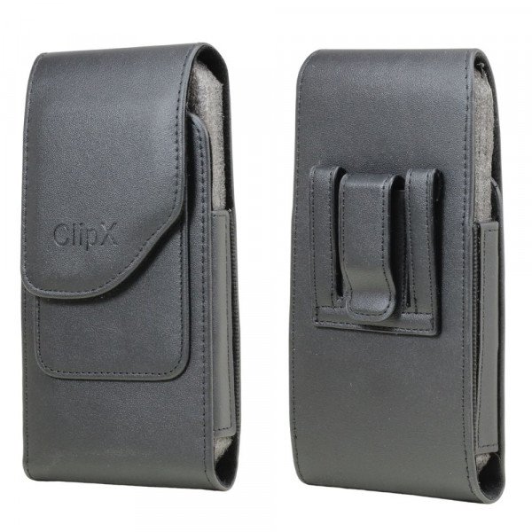 Wholesale PU Leather Vertical Cell Phone Holster Pouch with Magnetic Auto-Closure and Card Slot (Black)