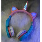 Wholesale Cute Unicorn Design Bluetooth Wireless Foldable Headphone Headset with Built in Mic and FM Radio XY-212 for Universal Cell Phone And Bluetooth Device (Blue Green)