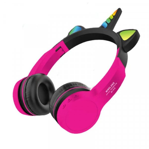 Wholesale Cute Unicorn Design Bluetooth Wireless Foldable Headphone Headset with Built in Mic and FM Radio XY-212 for Universal Cell Phone And Bluetooth Device (Black Pink)