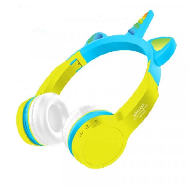 Wholesale Cute Unicorn Design Bluetooth Wireless Foldable Headphone Headset with Built in Mic and FM Radio XY-212 for Universal Cell Phone And Bluetooth Device (Blue Green)