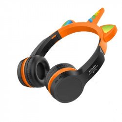 Cute Unicorn Design Bluetooth Wireless Foldable Headphone Headset with Built in Mic and FM Radio XY-212 for Universal Cell Phone And Bluetooth Device (Orange Black)