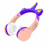 Wholesale Cute Unicorn Design Bluetooth Wireless Foldable Headphone Headset with Built in Mic and FM Radio XY-212 for Universal Cell Phone And Bluetooth Device (Purple Pink)