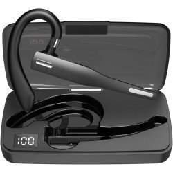 Single-Side Business Bluetooth Headset with Long Battery Life, Lightweight Design, Over-Ear Hook, and Easy-Use Charging Case YYK525 for Universal Cell Phone And Bluetooth Device (Black)