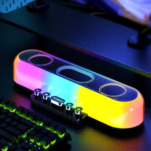 Wholesale Rhythmic Surrond RGB LED Light Sound Bar Bluetooth Speaker with Keyboard-Style Controls Z10 for Universal Cell Phone And Bluetooth Device (Black)