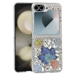 Luxury Diamond Crystal Rhinestone Glitter Shiny Sparkle Cover Case for Samsung Galaxy Z Flip 6 5G (Blue)
