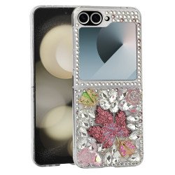Luxury Diamond Crystal Rhinestone Glitter Shiny Sparkle Cover Case for Samsung Galaxy Z Flip 6 5G (Pink)