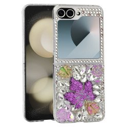 Luxury Diamond Crystal Rhinestone Glitter Shiny Sparkle Cover Case for Samsung Galaxy Z Flip 6 5G (Purple)