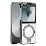Wholesale Crystal Clear Transparent MagSafe Phone Case with Magnetic Ring and Kickstand for Samsung Galaxy Z Flip 6 5G (Gray)