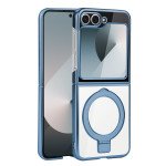 Crystal Clear Transparent MagSafe Phone Case with Magnetic Ring and Kickstand for Samsung Galaxy Z Flip 6 5G (Navy Blue)