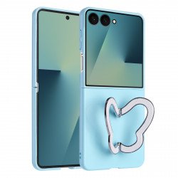 Strong Hard Glossy Shockproof Phone Case with Butterfly Kickstand for Samsung Galaxy Z Flip 7 (Blue) Strong Hard Glossy Shockproof Phone Case with Butterfly Kickstand for Samsung Galaxy Z Flip 7 (Blue)