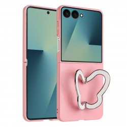 Strong Hard Glossy Shockproof Phone Case with Butterfly Kickstand for Samsung Galaxy Z Flip 7 (Pink) Strong Hard Glossy Shockproof Phone Case with Butterfly Kickstand for Samsung Galaxy Z Flip 7 (Pink)