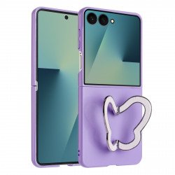 Strong Hard Glossy Shockproof Phone Case with Butterfly Kickstand for Samsung Galaxy Z Flip 7 (Purple) Strong Hard Glossy Shockproof Phone Case with Butterfly Kickstand for Samsung Galaxy Z Flip 7 (Purple)