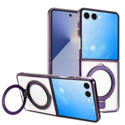 Crystal Clear MagSafe Phone Case with Magnetic Kickstand Ring for Samsung Galaxy Z Flip 7 (Purple) Crystal Clear MagSafe Phone Case with Magnetic Kickstand Ring for Samsung Galaxy Z Flip 7 (Purple)
