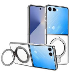 Crystal Clear MagSafe Phone Case with Magnetic Kickstand Ring for Samsung Galaxy Z Flip 7 (Silver) Crystal Clear MagSafe Phone Case with Magnetic Kickstand Ring for Samsung Galaxy Z Flip 7 (Silver)