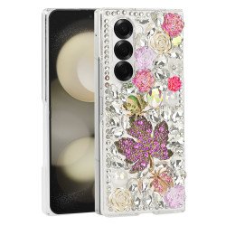 Luxury Diamond Crystal Rhinestone Glitter Shiny Sparkle Cover Case for Samsung Galaxy Z Fold 6 5G (Pink)