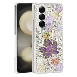 Luxury Diamond Crystal Rhinestone Glitter Shiny Sparkle Cover Case for Samsung Galaxy Z Fold 6 5G (Purple)