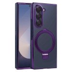 Wholesale Crystal Clear Transparent MagSafe Phone Case with Magnetic Ring and Kickstand for Samsung Galaxy Z Fold 6 5G (Purple)