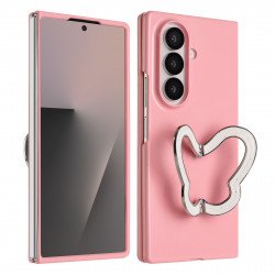 Strong Hard Glossy Shockproof Phone Case with Butterfly Kickstand for Samsung Galaxy Z Fold 7 (Pink) Strong Hard Glossy Shockproof Phone Case with Butterfly Kickstand for Samsung Galaxy Z Fold 7 (Pink)