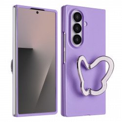 Strong Hard Glossy Shockproof Phone Case with Butterfly Kickstand for Samsung Galaxy Z Fold 7 (Purple) Strong Hard Glossy Shockproof Phone Case with Butterfly Kickstand for Samsung Galaxy Z Fold 7 (Purple)