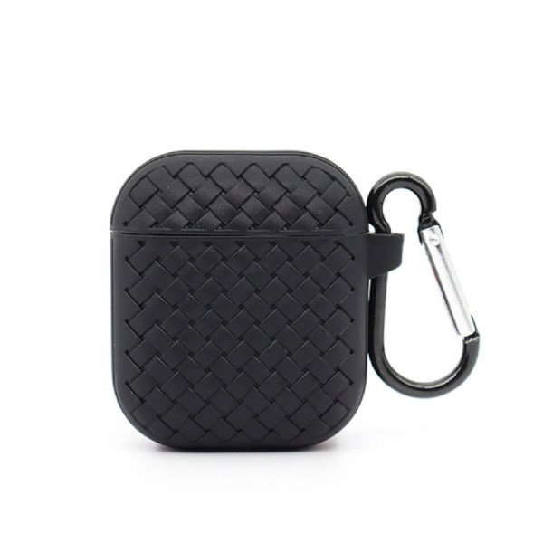 Wholesale Mesh Series Fashion Durable Shockproof Protective Soft Silicone Case with Holder Clip for Apple Airpod 2 / 1 (Black)