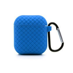 Mesh Series Fashion Durable Shockproof Protective Soft Silicone Case with Holder Clip for Apple Airpod 2 / 1 (Navy Blue)