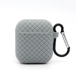 Mesh Series Fashion Durable Shockproof Protective Soft Silicone Case with Holder Clip for Apple Airpod 2 / 1 (Gray)