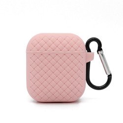 Mesh Series Fashion Durable Shockproof Protective Soft Silicone Case with Holder Clip for Apple Airpod 2 / 1 (Pink)
