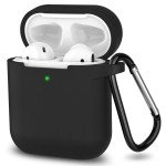 Wholesale Premium Soft Silicone Skin Shockproof Protective Cover with Keychain Carabiner for Apple Airpod 2 / 1 (Black)