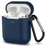 Wholesale Premium Soft Silicone Skin Shockproof Protective Cover with Keychain Carabiner for Apple Airpod 2 / 1 (Navy Blue)