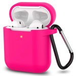 Wholesale Premium Soft Silicone Skin Shockproof Protective Cover with Keychain Carabiner for Apple Airpod 2 / 1 (Hot Pink)