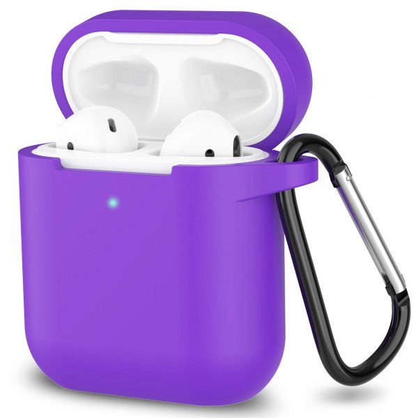 Wholesale Premium Soft Silicone Skin Shockproof Protective Cover with Keychain Carabiner for Apple Airpod 2 / 1 (Purple)