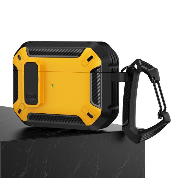 Wholesale Rugged Design Shockproof Anti-Scratch Protective Case with Tight Closure and Holder Clip for Apple Airpod Pro 2 / 1 (Yellow)
