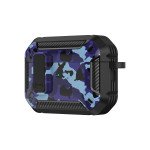 Wholesale Premium Camo Design Strong Armor Hybrid Clip Lock Airpod Case Cover With Keychain Holder for Apple Airpod Pro 2 / 1 (Blue)