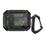 Wholesale Premium Camo Design Strong Armor Hybrid Clip Lock Airpod Case Cover With Keychain Holder for Apple Airpod Pro 2 / 1 (Green)