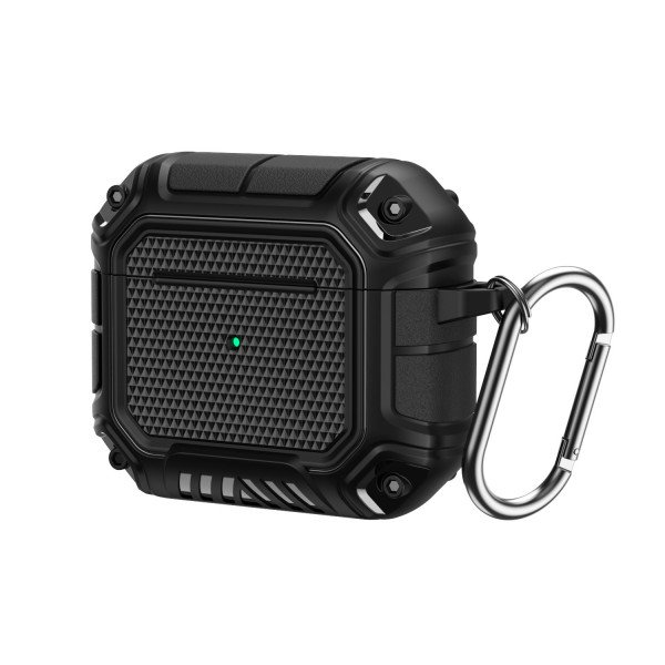 Wholesale Shockproof Full Body Rugged Hard Shell Protective Airpod Case Cover with Keychain Holder for Apple Airpod 2 / 1 (Black)