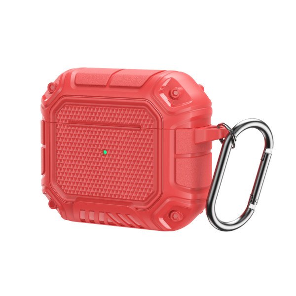 Wholesale Shockproof Full Body Rugged Hard Shell Protective Airpod Case Cover with Keychain Holder for Apple Airpod 2 / 1 (Red)